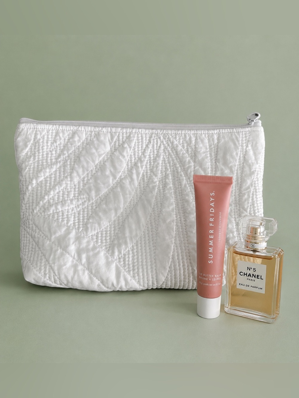 Handmade Quilted White Makeup Pouch